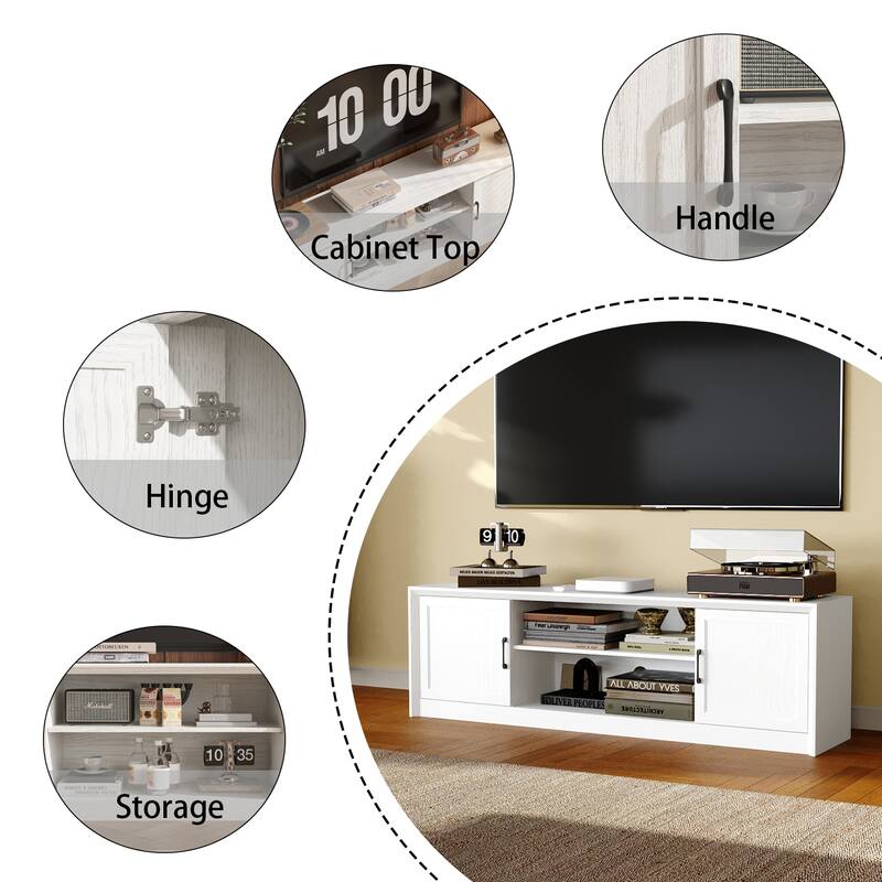 Modern TV Stand with Adjustable Shelf and Cabinet Doors, Media Console for 70” TV