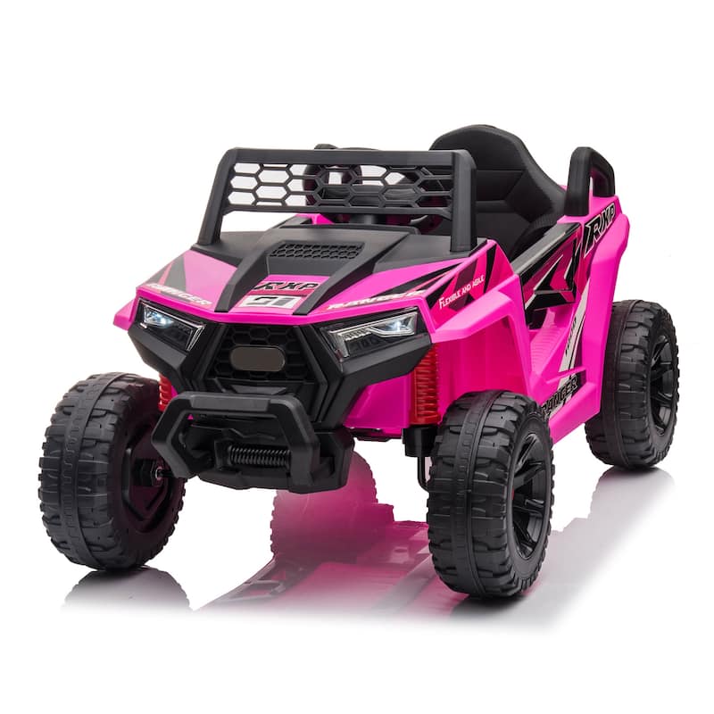Rose Red Electric Off-Road Toy with Built-in Music, 12V Ride on Truck Car, Battery Powered Electric Vehicle for Garden Lawn - Rose Red