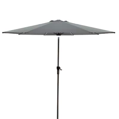 9ft Solar Lighted Outdoor Patio Market Umbrella Hand Crank Tilt Gray