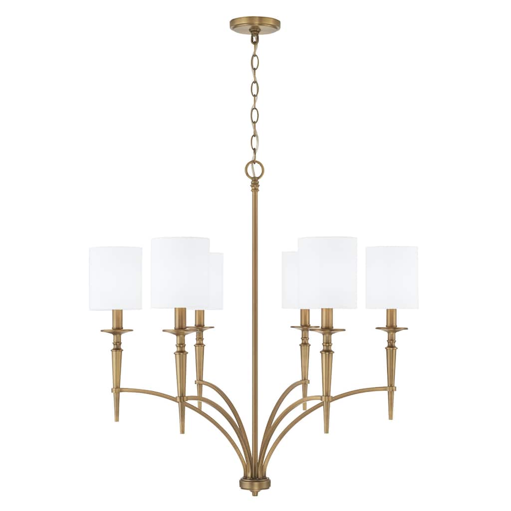Abbie 31" 6-light Chandelier w/ White Fabric Stay-Straight Shades
