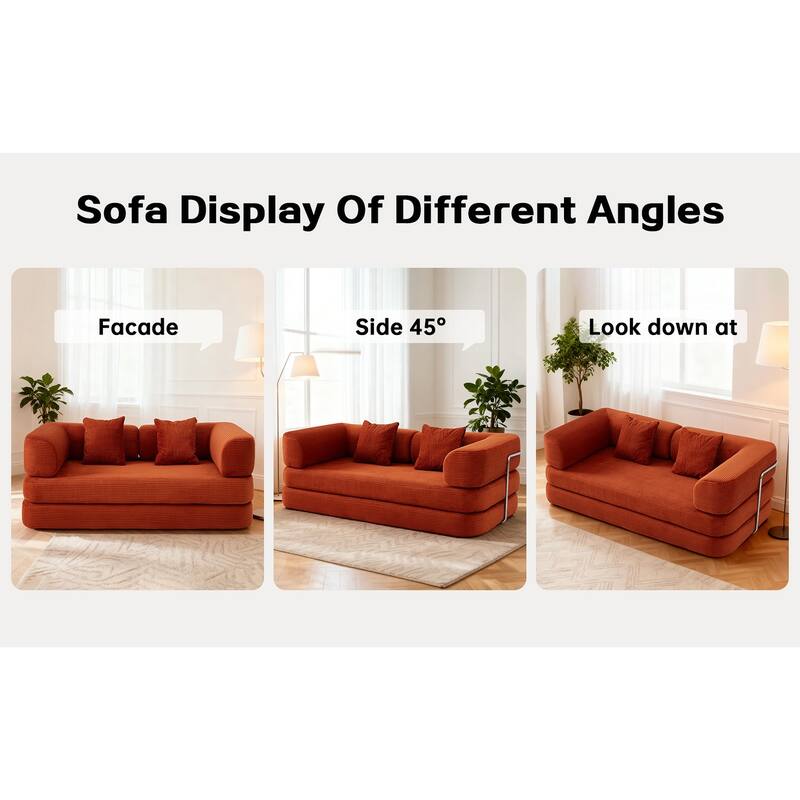 Modular Convertible Sofa Bed Floor Couch with Steel Frame, Simple Sofa Couch Lounge Sleeper Bed for Living Room