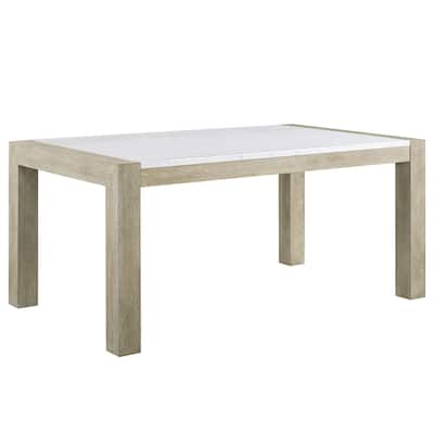 1pc White Genuine Marble Stone Dining Table Dining Room Wooden Contemporary Formal Solid Wood Veneer Standard Height