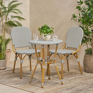 Arthur Outdoor French Bistro Set - Aluminum and Wicker - Gray/Bamboo Finish by Christopher Knight Home