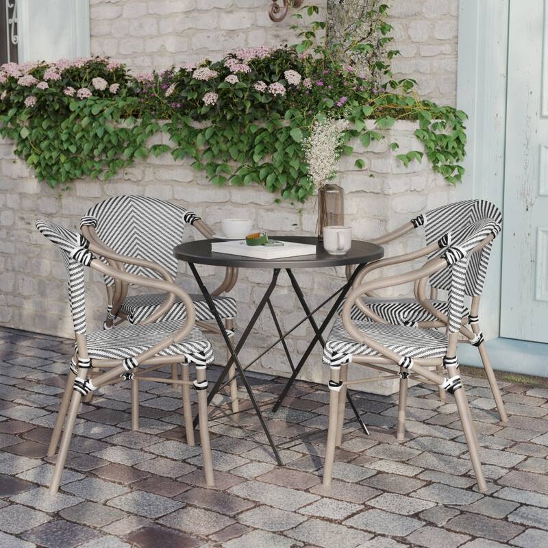 4 Pack All-Weather Commercial Paris Chairs with Arms and Metal Frame