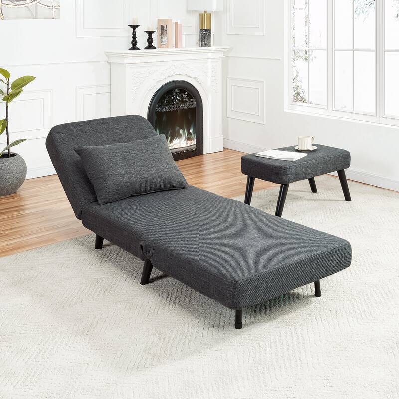 3 in 1 Foldable Linen Chaise Lounge with Adjustable Backrest, Footrest & Detachable Pillow