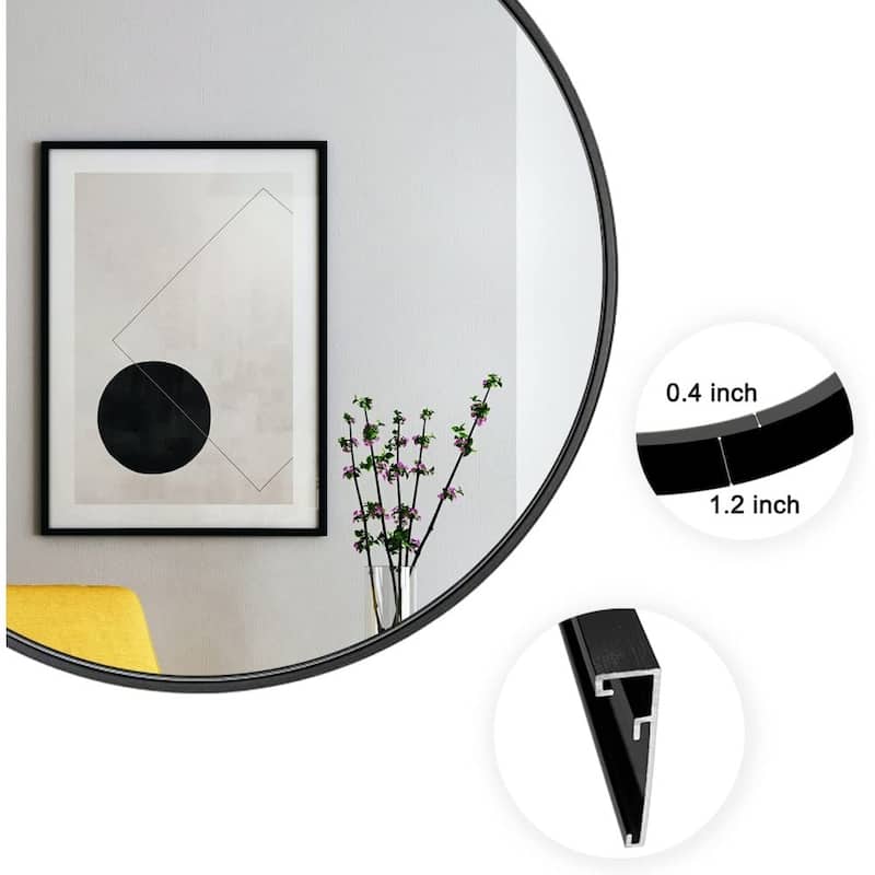 36 Inch Brushed Aluminum Frame Black Round Wall Mirror