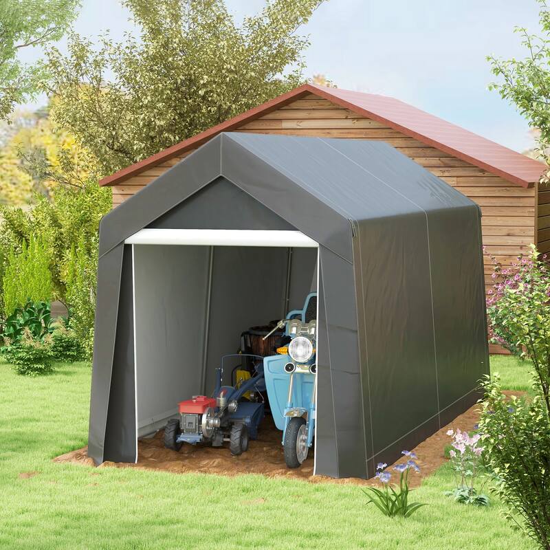 Outsunny 7' x 12' Garden Storage Tent, Heavy Duty Outdoor Shed, Waterproof Portable Shed Storage Shelter - grey