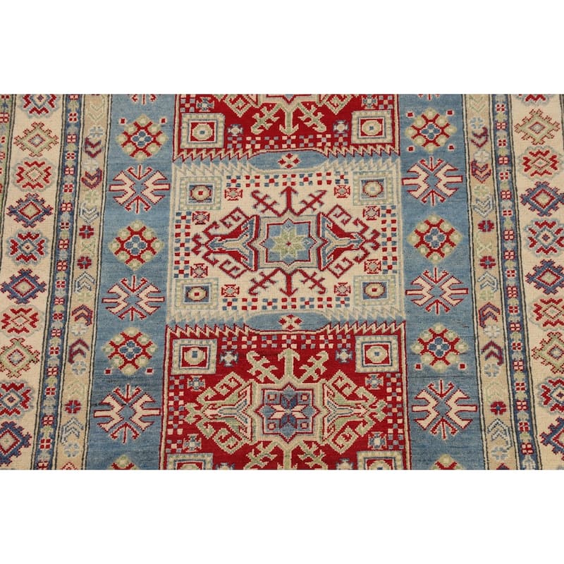 Blue Kazak Oriental Area Rug Handmade Floral Wool Carpet - 4'11" x 6'10"
