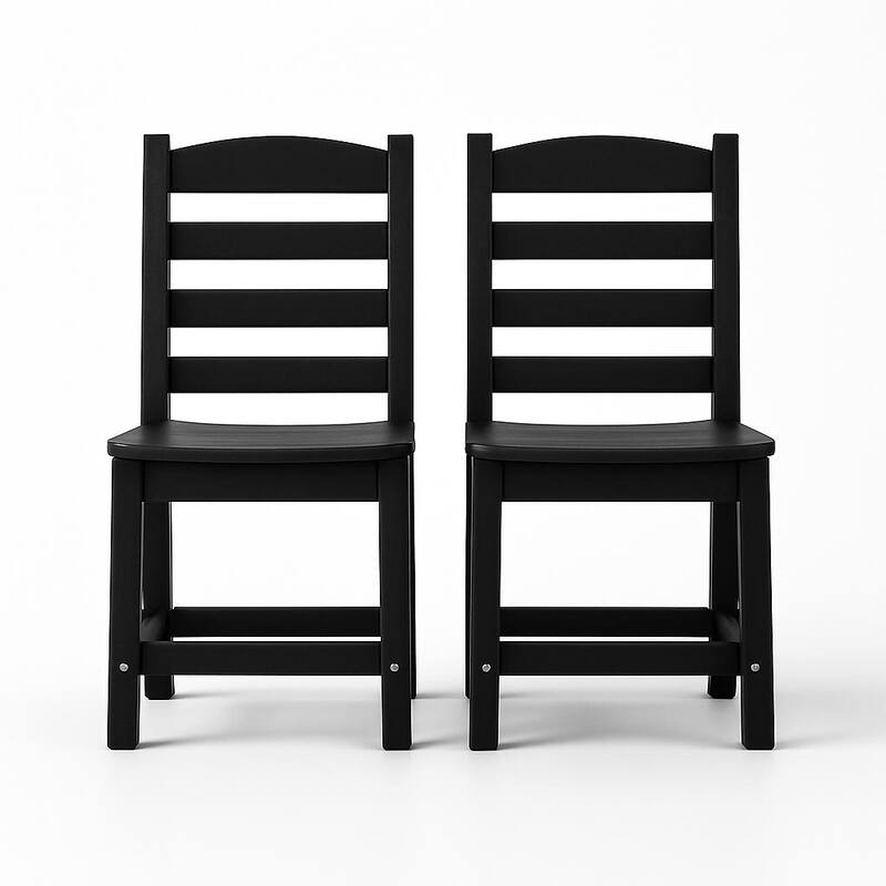 Armless Outdoor Chairs - HDPE Material Set of 2, Weather Resistant - Black