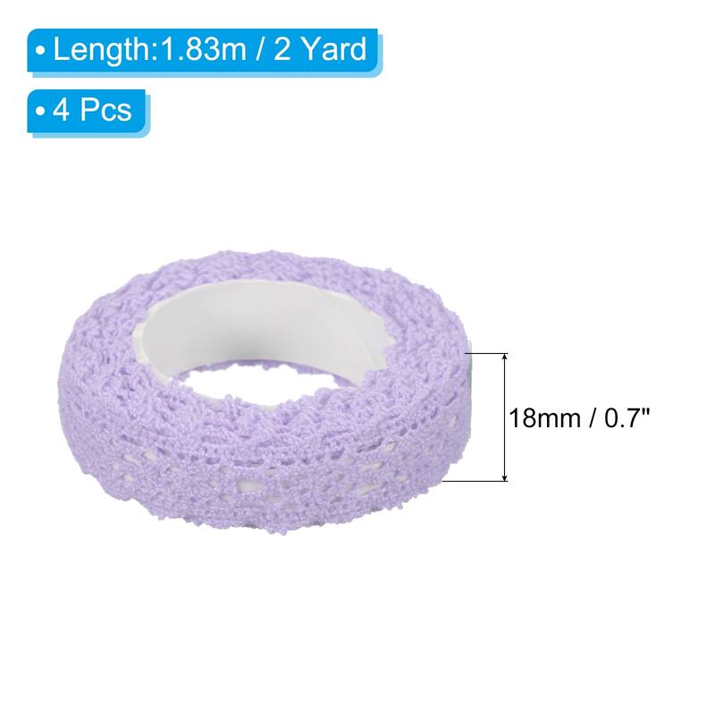 4pcs 0.7" Wide 2 Yards Self-Adhesive Lace Tape Ribbon for Craft - Purple