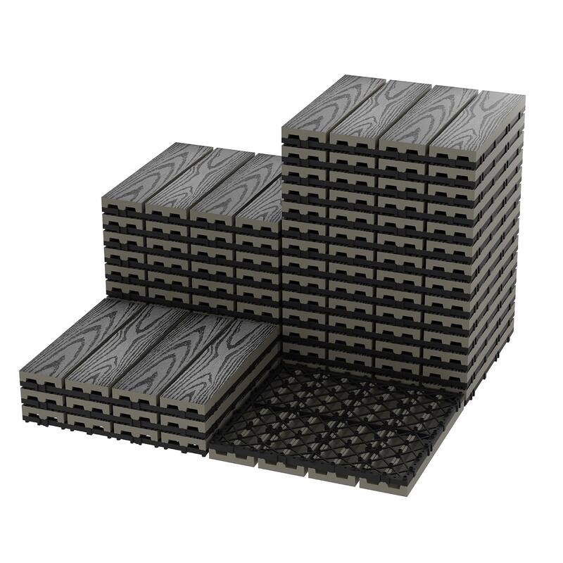 Interlinked-Style Composite Deck Tiles 12"x12" - Grey - 27pcs