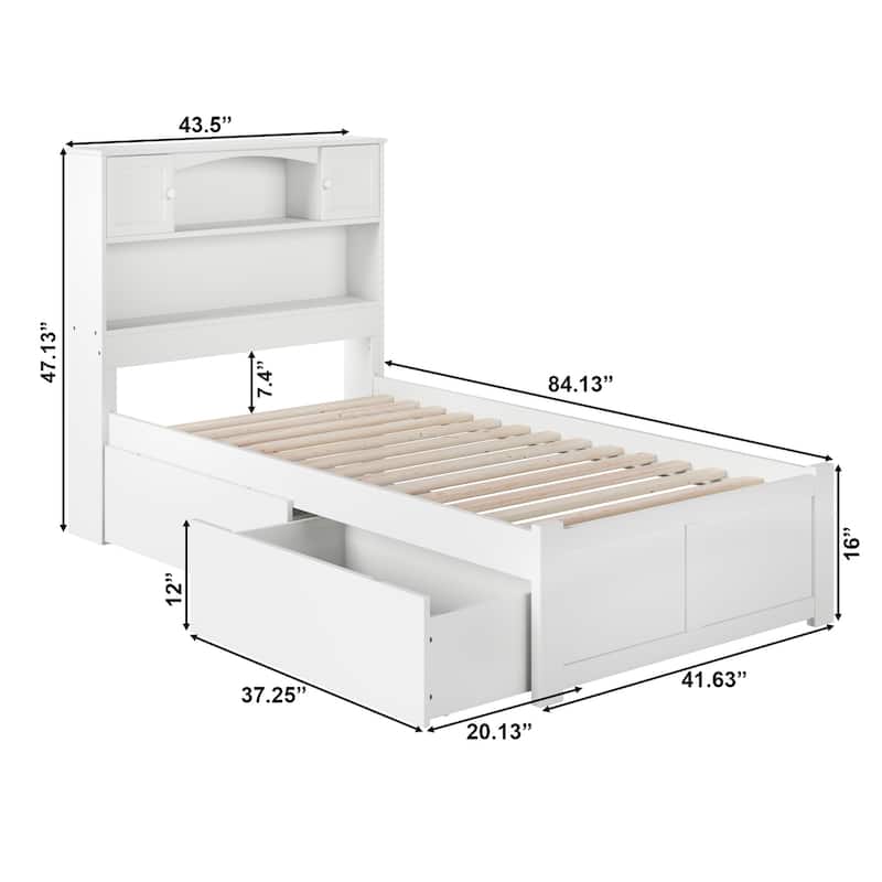 AFI Newport Twin Size Platform Bed with Footboard & Storage Drawers in White
