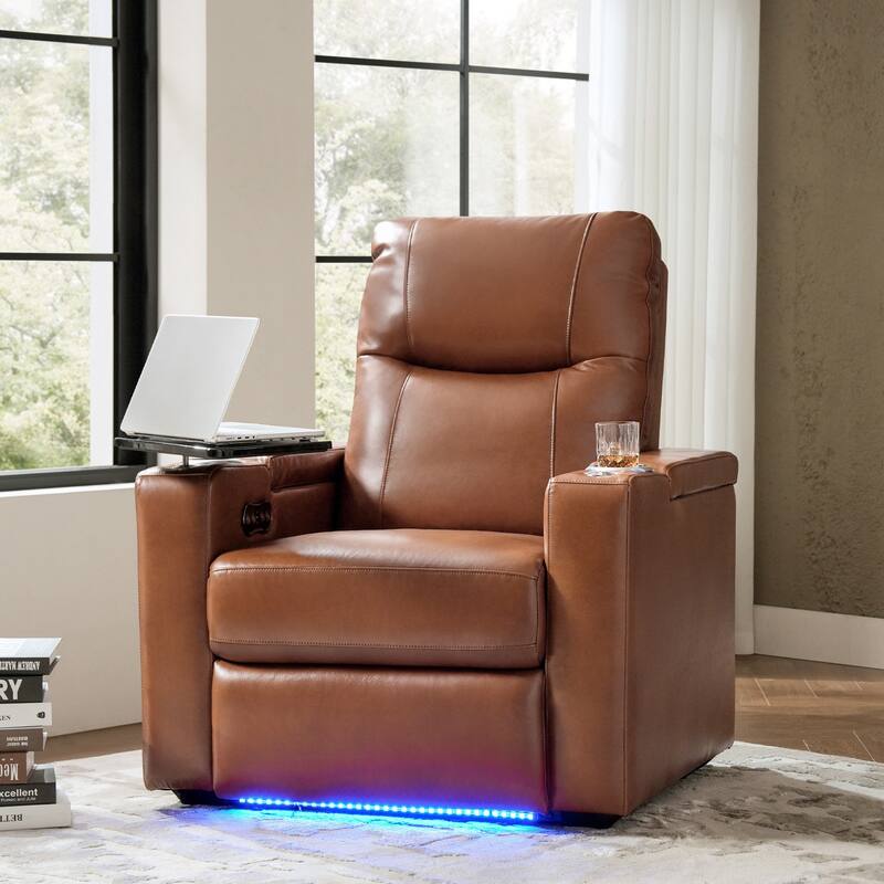 Lothaire Genuine Leather Recliner by HULALA HOME - SADDLE