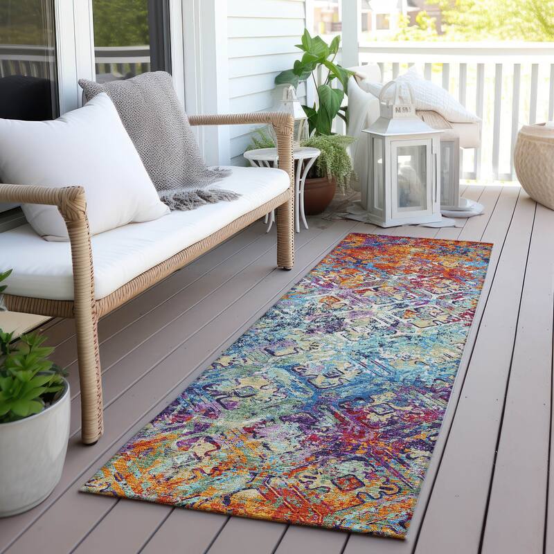 Machine Washable Indoor/ Outdoor Chantille Distressed Diamonds Rug - Copper - 2'3" x 7'6"
