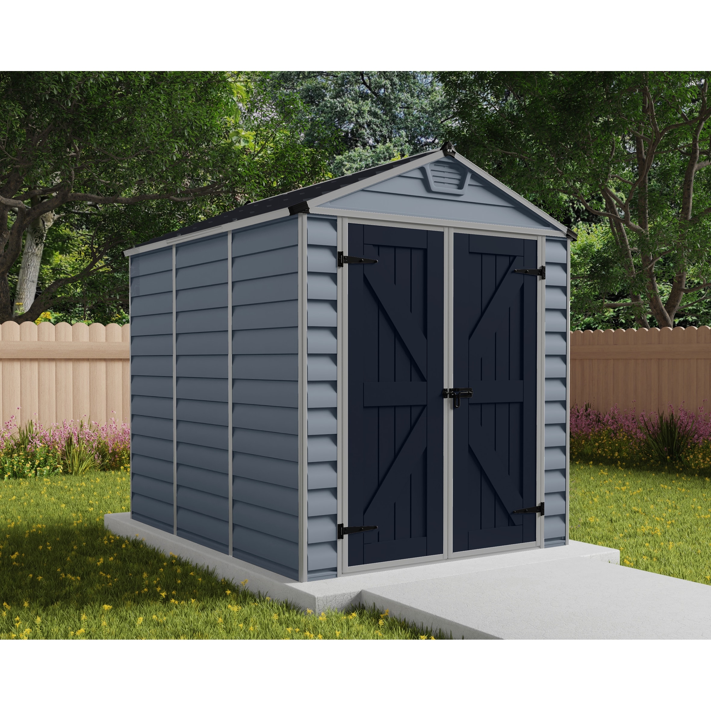 SkyLight D Dark Gray Deco Plastic Garden Outdoor Storage Shed - On