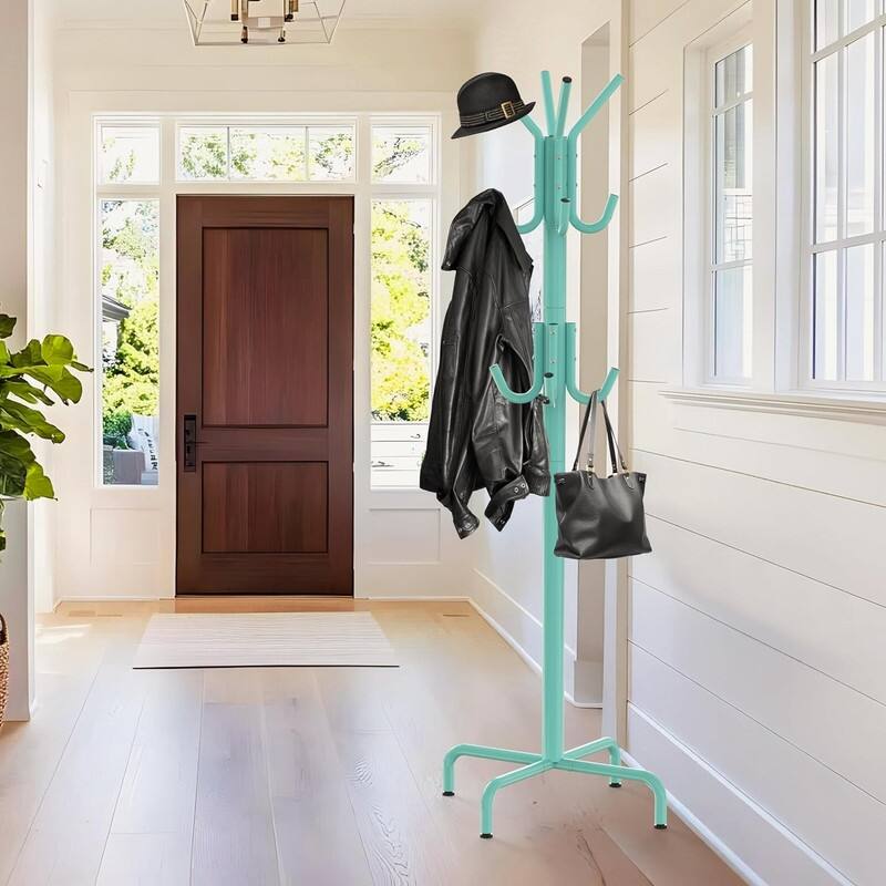 12 Hooks Standing Coat and Hat Hanger Organizer Rack