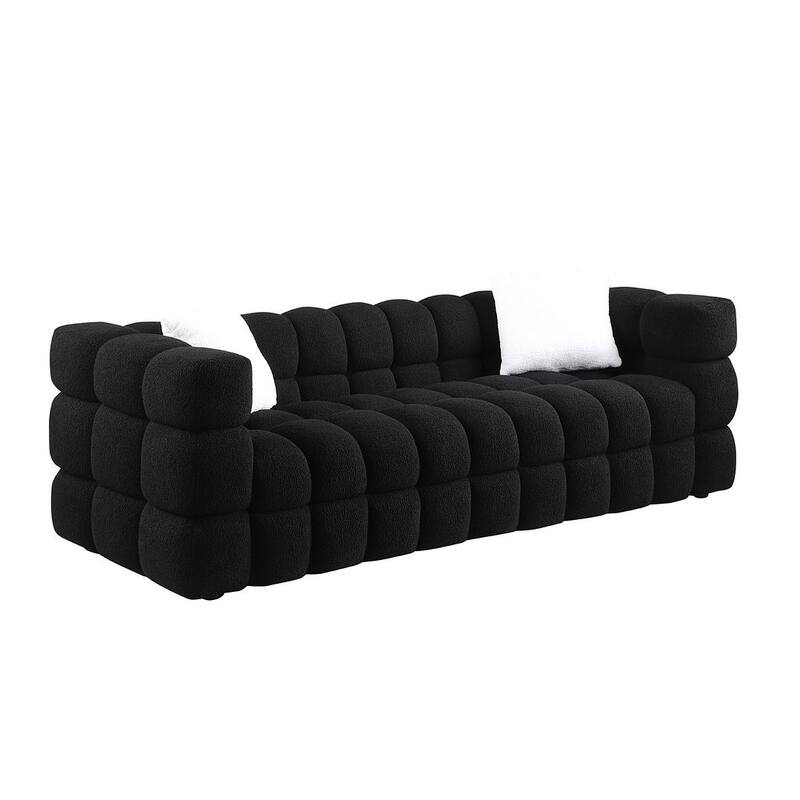 Modern Marshmallow Boucle Sofa with Solid Wood Frame and 2 Pillows