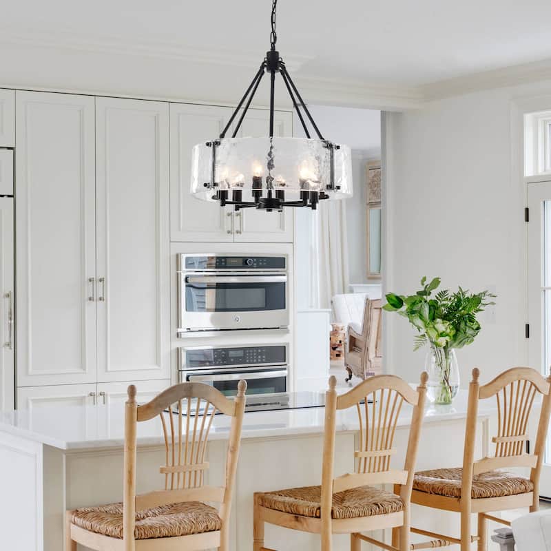 6 - Light 19.68'' Dimmable Modern Drum Candle Chandelier With Glass Shade - 19.68 in