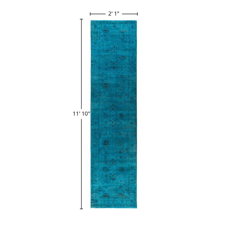 Fine Vibrance One-of-a-Kind Hand-Knotted Runner Rug - Blue, 2' 10" x 11' 10" - 2' 10" x 11' 10"