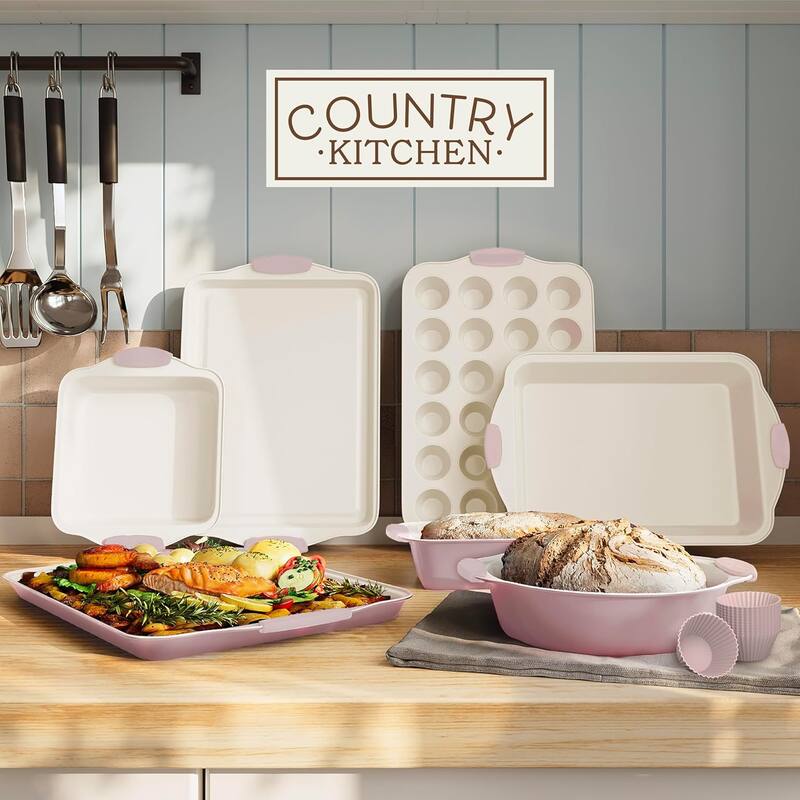 Country Kitchen Nonstick Stackable Bakeware Set - Durable, Easy Release Baking Set- 22 Pc. Includes Silicone Muffin Cups