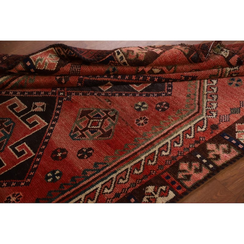 Tribal / Geometric Shiraz Persian Vintage Rug Handmade Wool Carpet - 4'1"x 8'4"