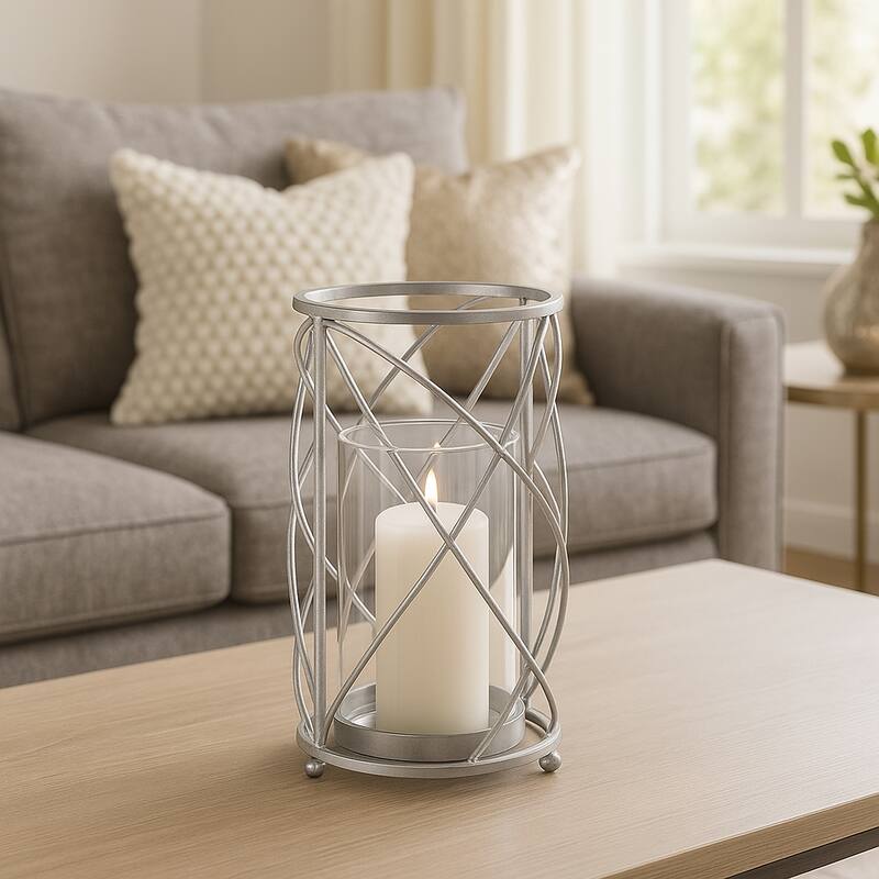 Metal Hurricane Candle Holder - Contemporary Rustic Pillar Candle Holder - Decorative Home Decor