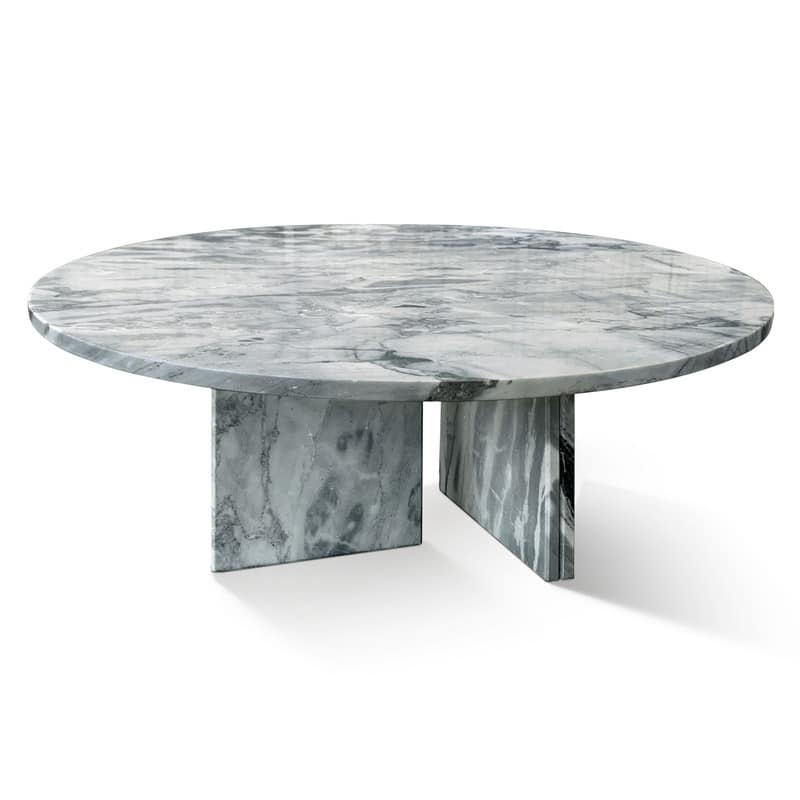 Premium Luxury Solid-Cut Natural Marble Round Coffee Table, Natural, Glossy