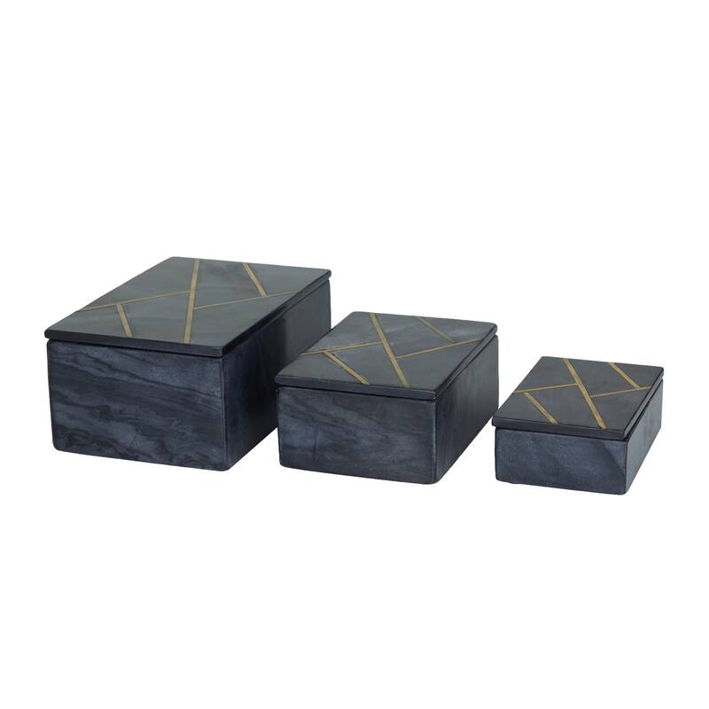 Black, White or Green Marble Box with Gold Linear Lines (Set of 3) - S/3 9", 7", 6"W