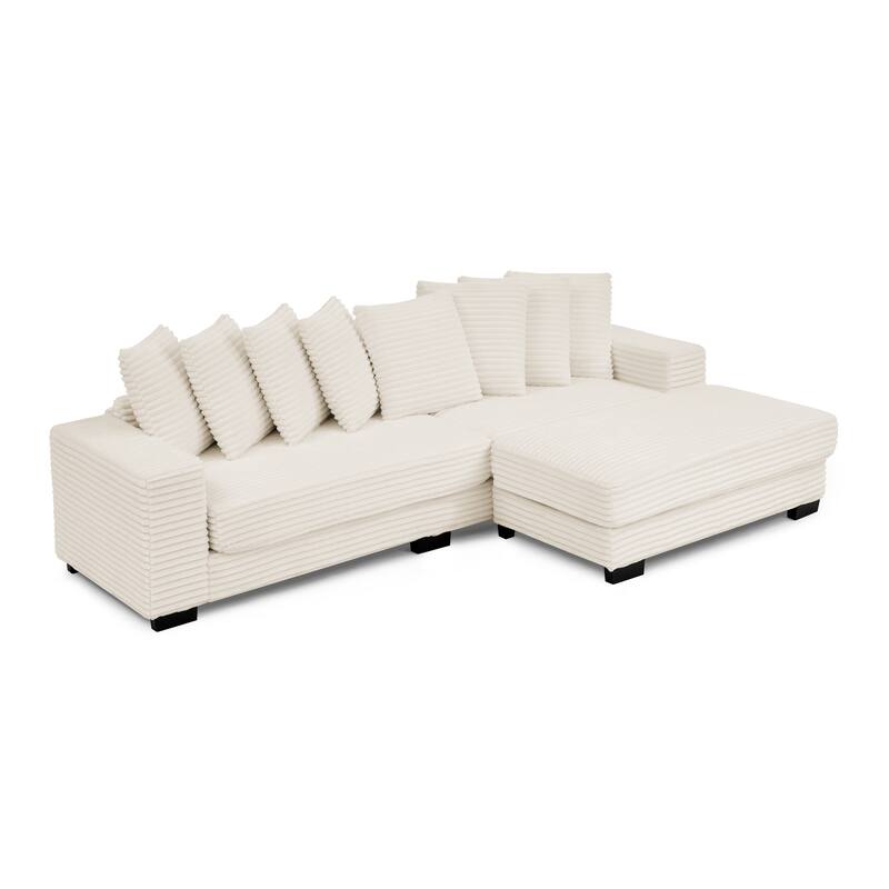 L-Shaped Convertible Sectional Sofa with Ottoman, Corduroy Tufted Upholstered Sleeper Sofa, Modular Corner 3 Seat Sofa