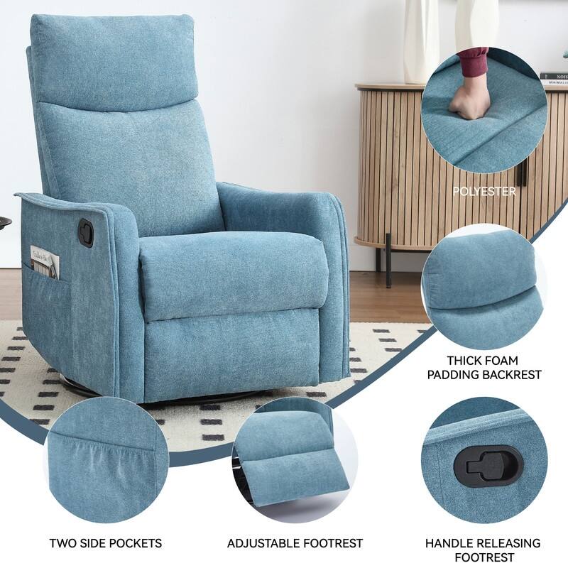 Heat Massage Manual Recliner Chair with Rocker and Swivel in Fabric for Living Room