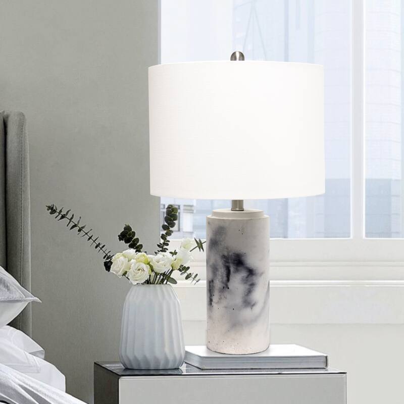 24.25 in. Marble White Finish Table Lamp with White Shade, Sturdy Table Lamp for Living Rooms and Bedrooms