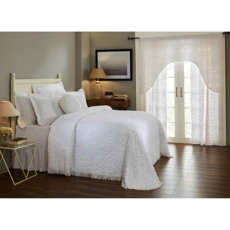 Better Trends Wedding Ring 100% Cotton Soft & Plush Chenille Tufted Bedspread - Loop Design, Machine Washable & Tumble Dry Safe - White - Queen