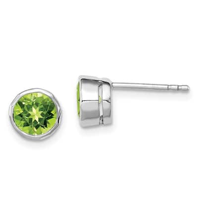 Curata 925 Sterling Silver Bezel Rhodium plated Peridot 7mm Round Stud Earrings