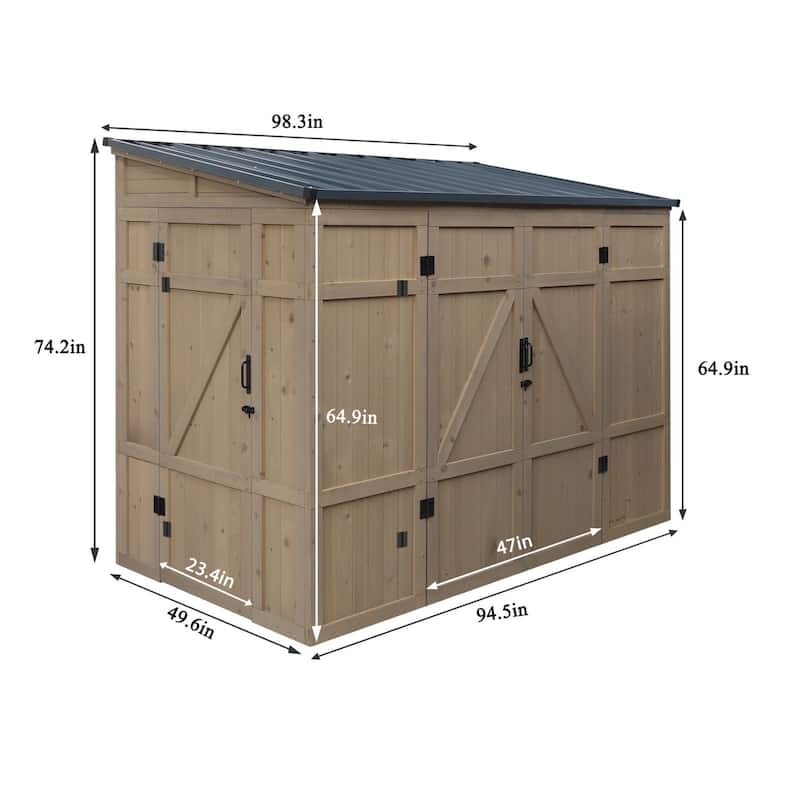 VEIKOUS 8 x 4 FT Wooden Storage Shed with Lean-to Roof, Outdoor Garden Tool Shed with Lockable Doors - 8×4FT