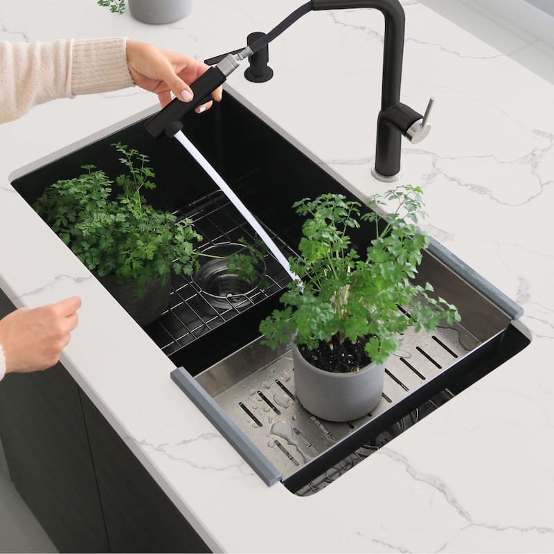 STYLISH Stainless Steel Over the Sink Colander with Non-slip Handle - 17" x 8" x 3"
