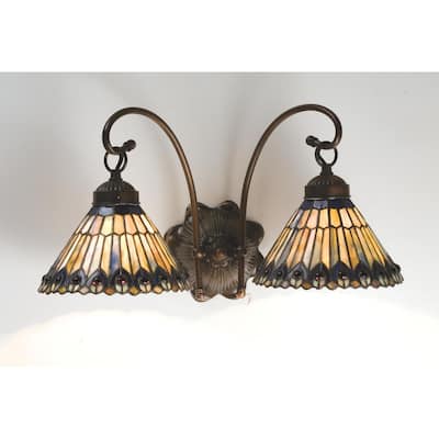 Meyda Tiffany Jeweled Peacock 18" Wide 2 Light Double Sconce with Art
