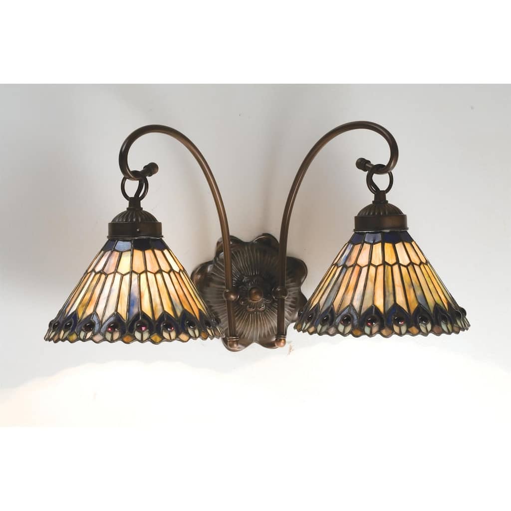Meyda Tiffany Jeweled Peacock 18" Wide 2 Light Double Sconce with Art