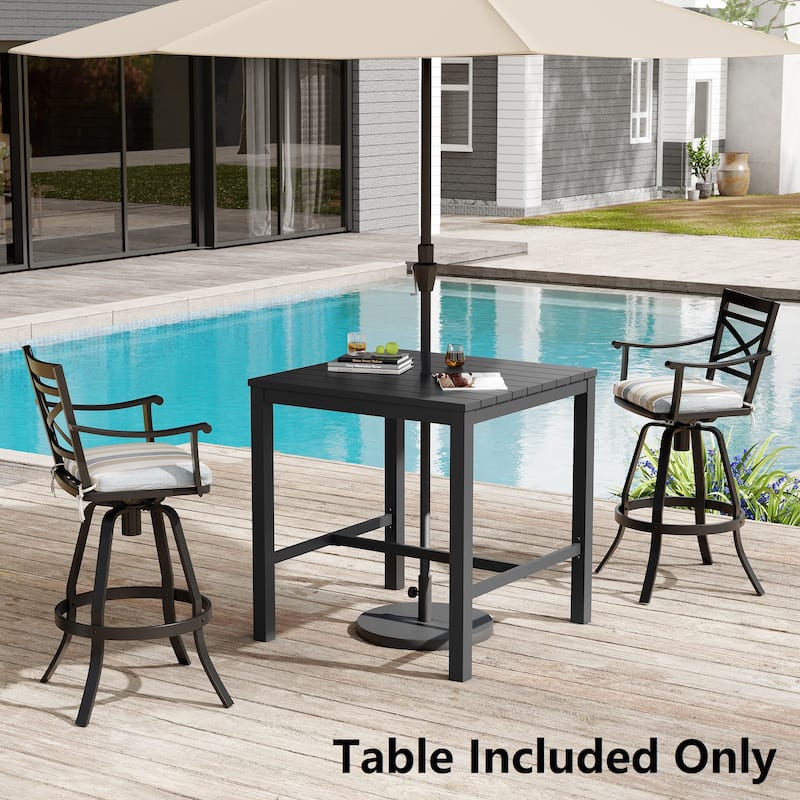 Outdoor Aluminum Bar Table with Umbrella Hole 37.4" Height Square Bistro Table - Black