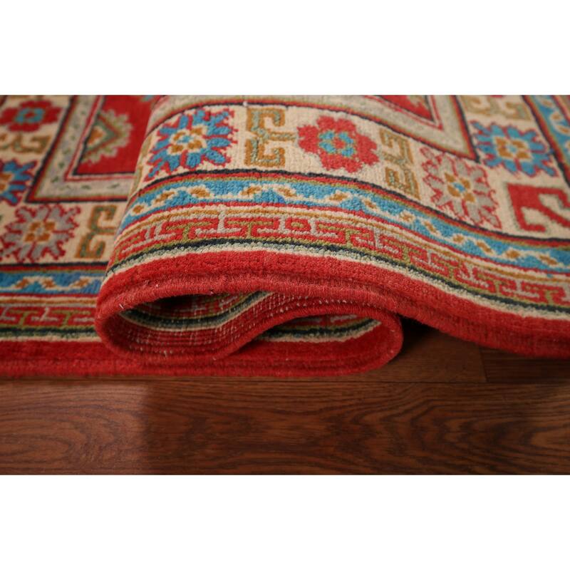 Red Kazak Foyer Rug Handmade Geometric Red Wool Carpet - 2'9" x 4'2"