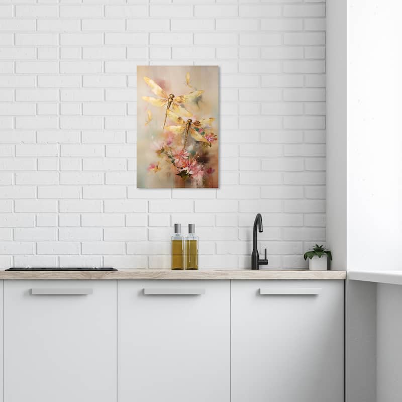 Wynwood Canvas Animals Dragonflies in Golden Hues Gold and Traditional Wall Art Canvas Print - 24 x 16