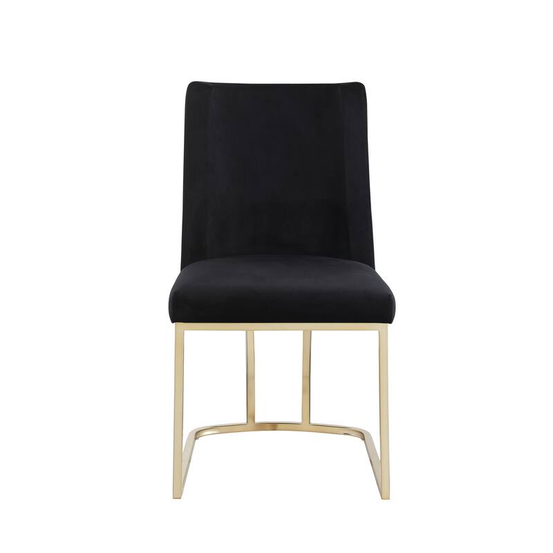 Modern Dining Chairs Set of 2, Upholstered Dining Table Chair, Velvet Accent Chair, Reception Chair with Metal Legs, Black