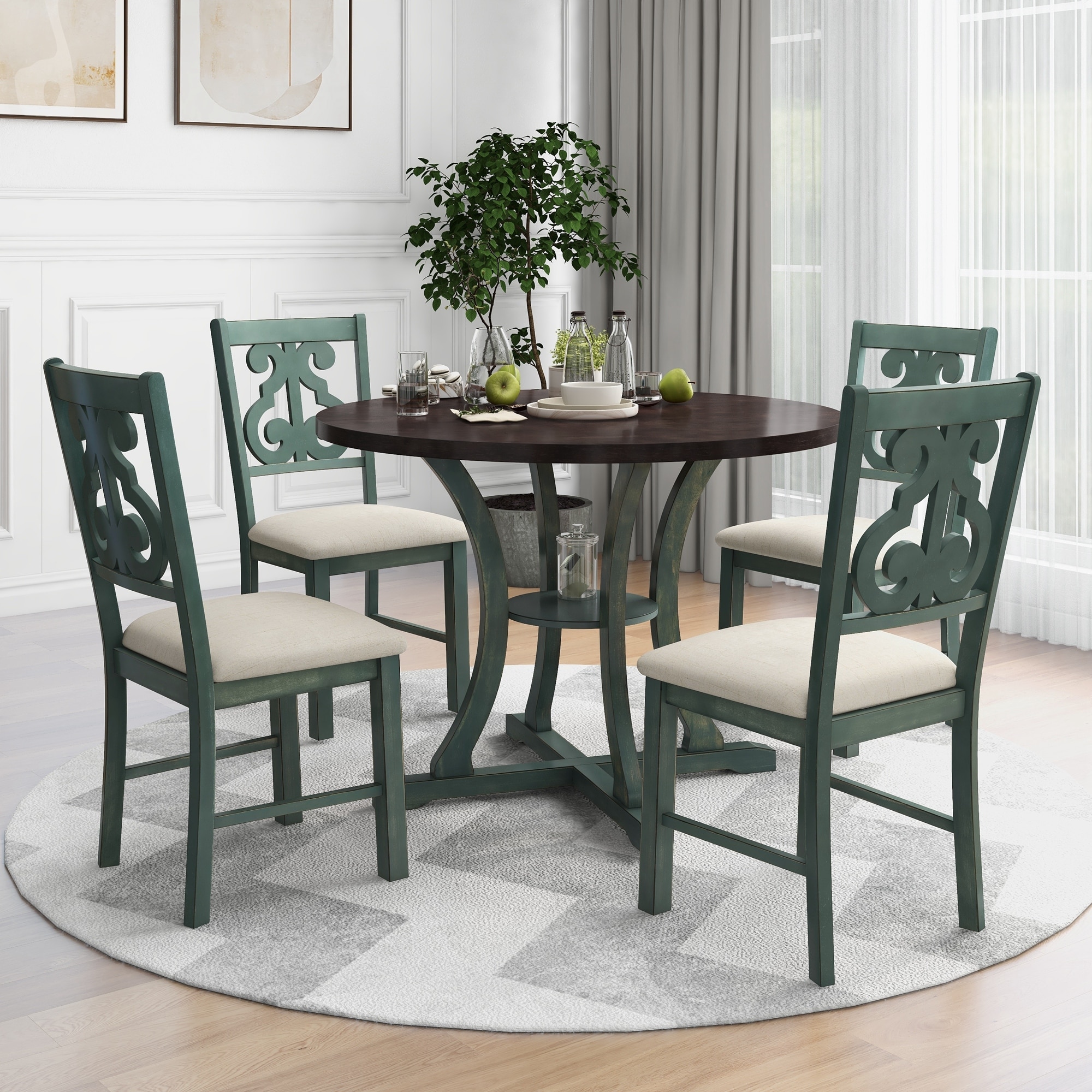 5-Piece Round Dining Table and 4 Fabric Chairs with-image