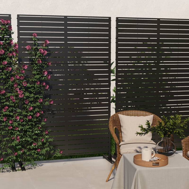 6.3 ft. H x 3.9 ft. W Sierra Freestanding Metal Privacy Screen - Thickness:1.5mm - Black