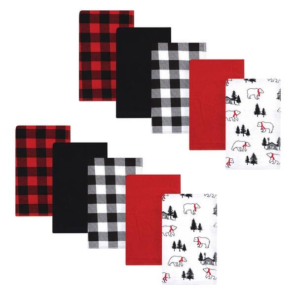 slide 1 of 1, Hudson Baby Infant Boy Cotton Flannel Burp Cloths, Buffalo Plaid Bear, One Size - Buffalo Plaid Bear - One Size One Size - Buffalo Plaid Bear