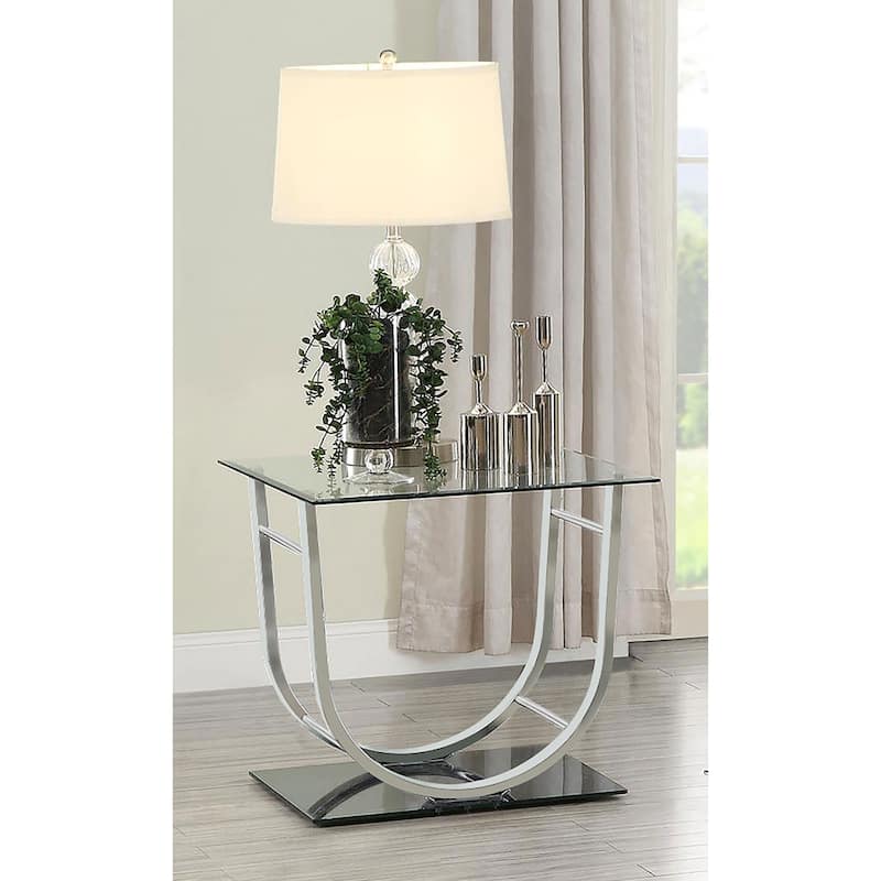Danville Square U-Shaped Glass Top Side End Table Chrome