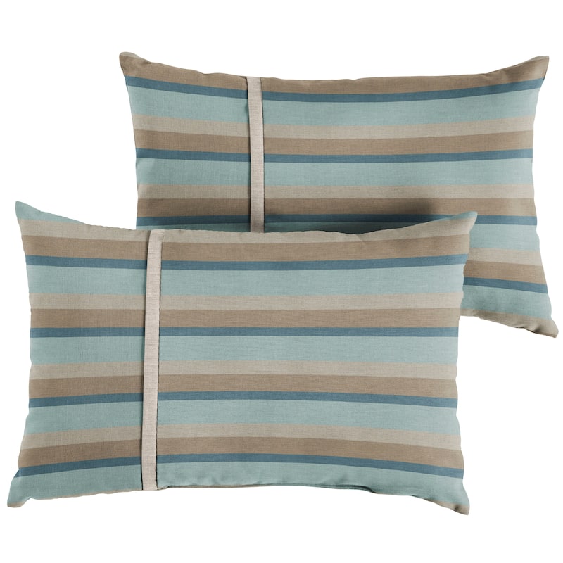 Sunbrella Gateway Mist Streiped Indoor/Outdoor Lumbar Pillow (Set of 2) - 12 in h x 24 in w