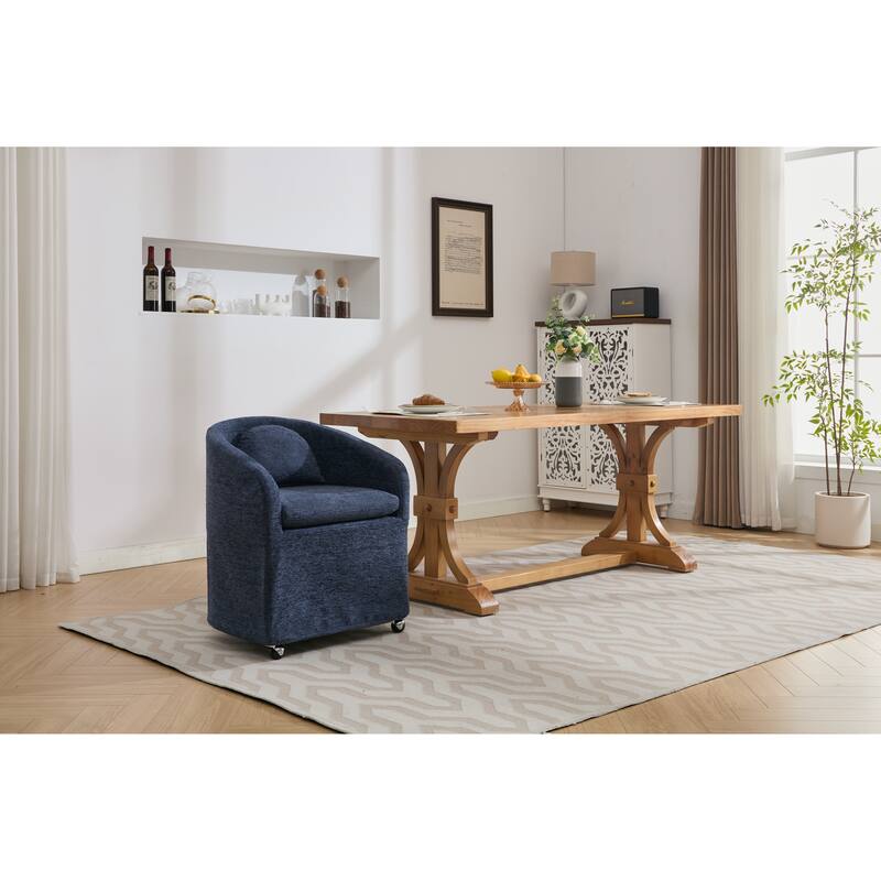 Modern 360° Rotating Fabric Kitchen Dining Chair with Back Cushion Universal Wheels for Dining Room Kitchen Living Room Bedroom