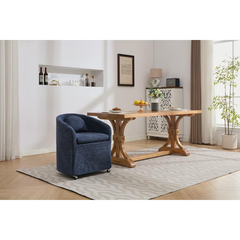 Set of 1,Chenille Fabric Dining Armchair With Back Cushion and Universal Wheels