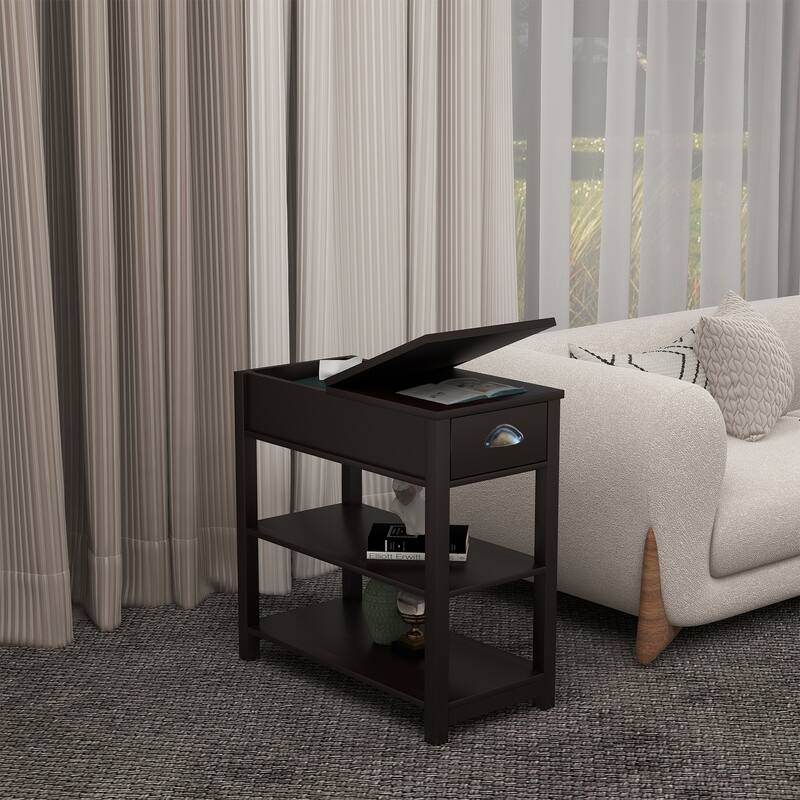 Retro Narrow Side Table with Storage