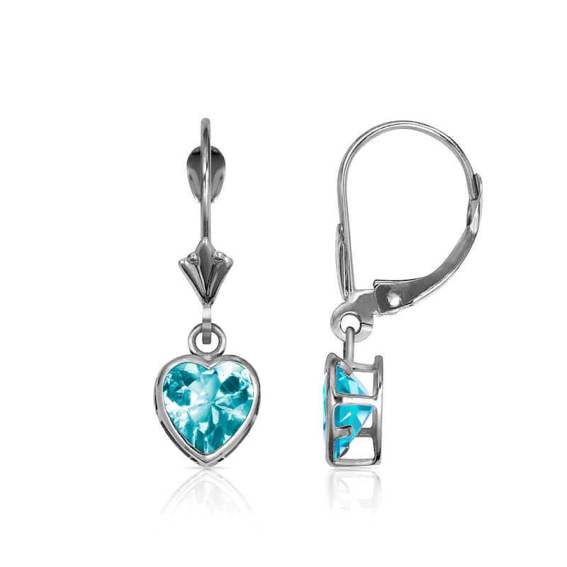 Curata Solid 14k White Gold Birthstone Heart-Shaped Cubic Zirconia Bezel Dangle Leverback Earrings (6mm x 25mm)